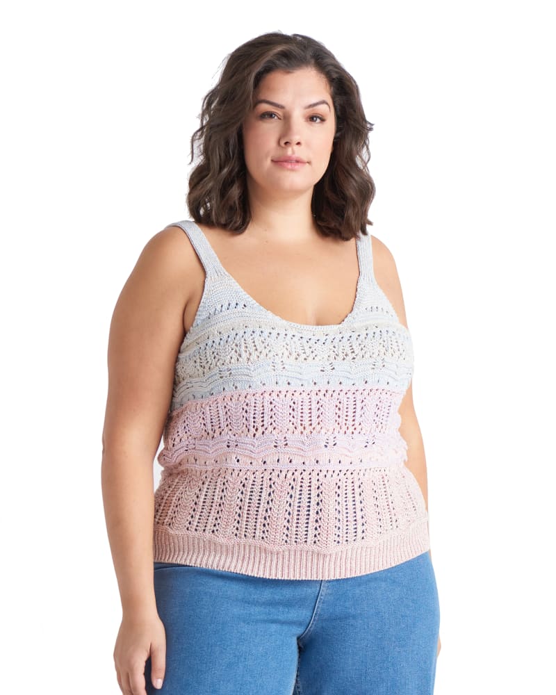 Plus size model wearing Kathleen Crochet Sweater Cami by Dex Plus | Dia&Co | dia_product_style_image_id:184207